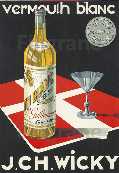 PUB VERMOUTH BLANC J.CH.WICKY Repp-POSTER/REPRODUCTION d1 AFFICHE VINTAGE
